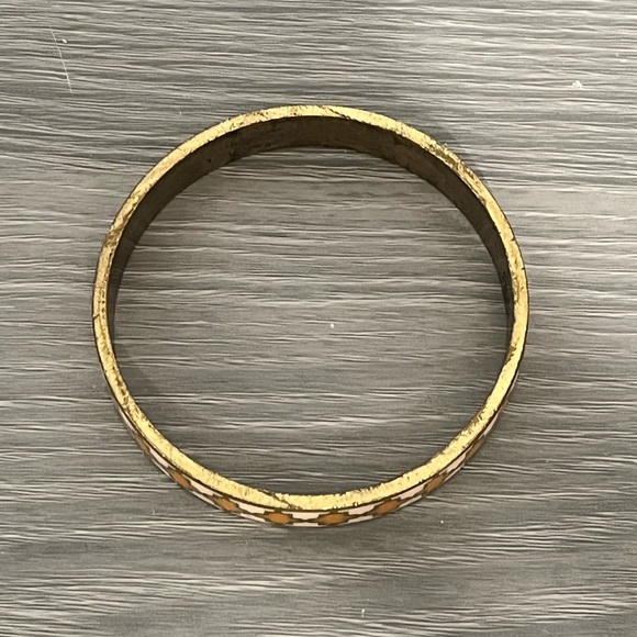 Lucky Brand Gold and Enamel Bangle Bracelet, Orange and White, Boho - Picture 5 of 6